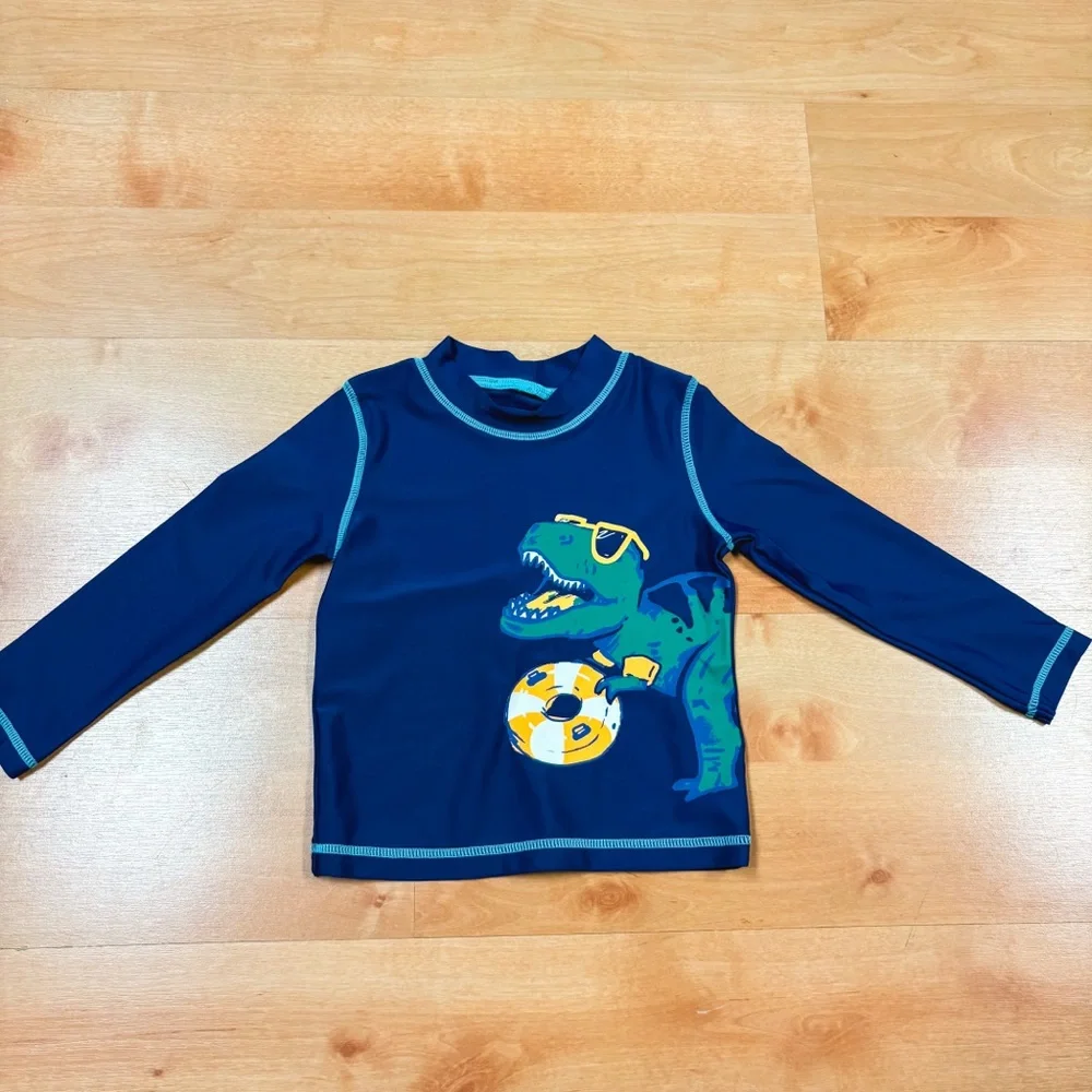 Carters Blue & Green 2-Piece Dinosaur Long Sleeve Rashguard & Swim Trunk Set 24M